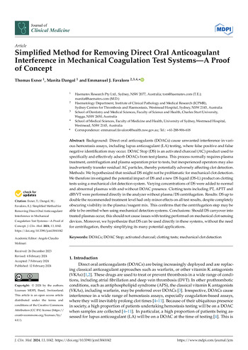 Simplified Method for Removing Direct Oral Anticoagulant Interference in Mechanical Coagulation Test Systems—A Proof of Concept